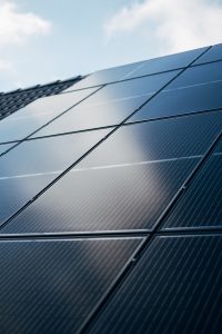 A close up of a solar panel on a building